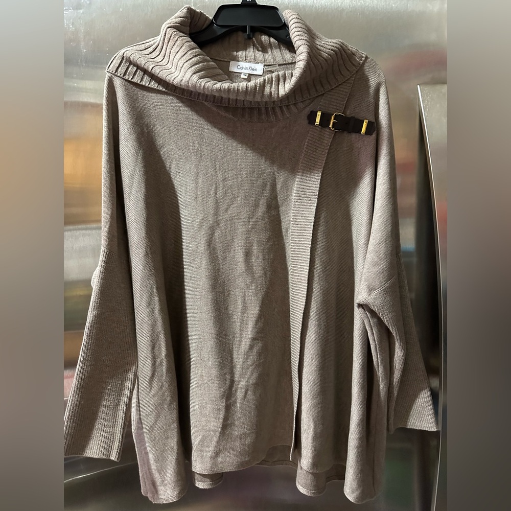 Calvin Klein Women's Brown Cowl Neck Sweater with Bow Detail